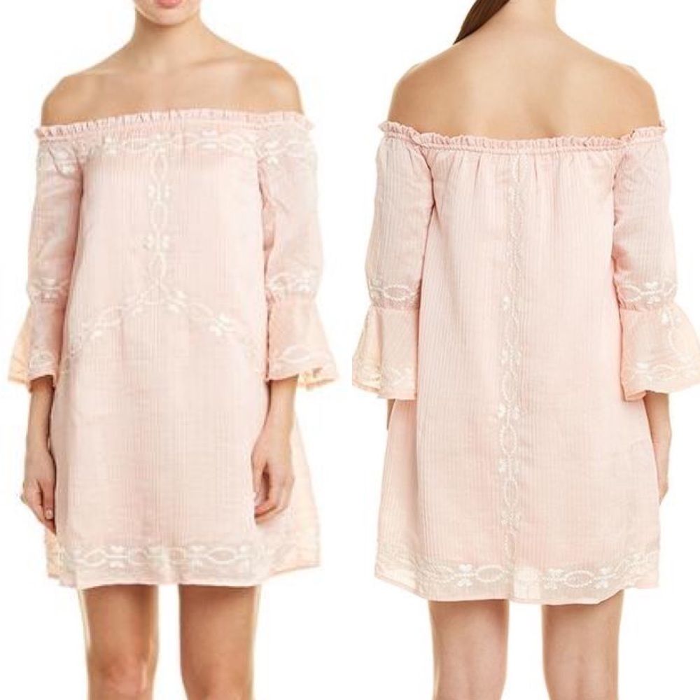 Foxiedox NWT‎ Off-the-Shoulder embroidered mini dress pastel blush powder pink